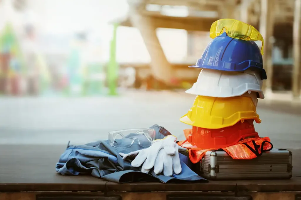 showing helmet and protective equipment